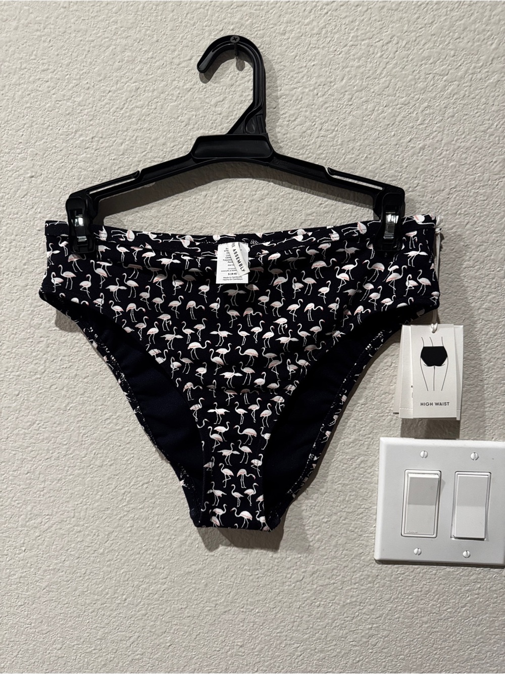 Women's High-Waist Black Flamingo Print Bikini Bottoms